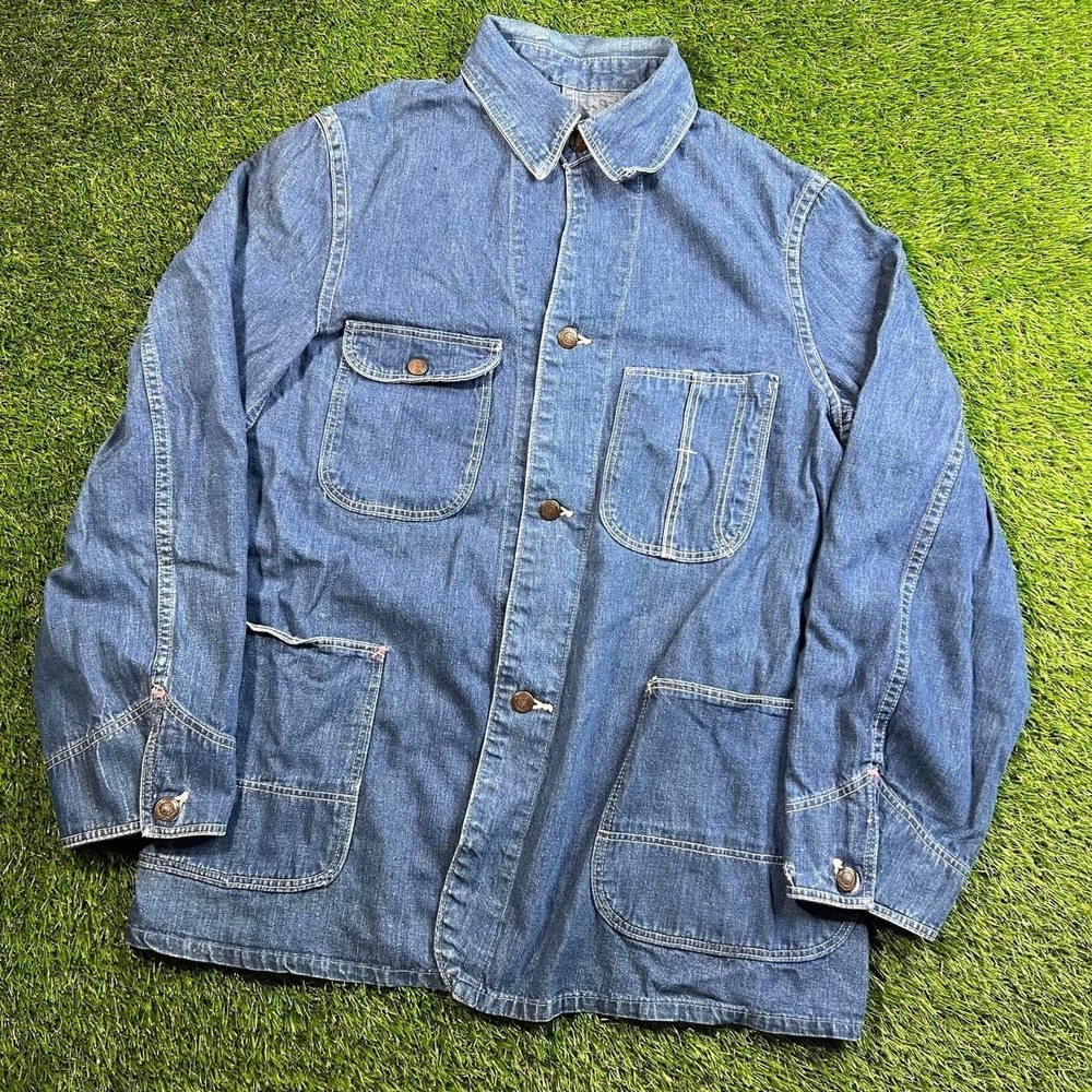 1950s Vintage Denim Chore Jacket 50s 60s Workwear Coverall Jacket Size Large USA